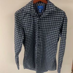 Apt. 9 S small 14– 14 1/2 Premier flex slim fit plaid grey black button down